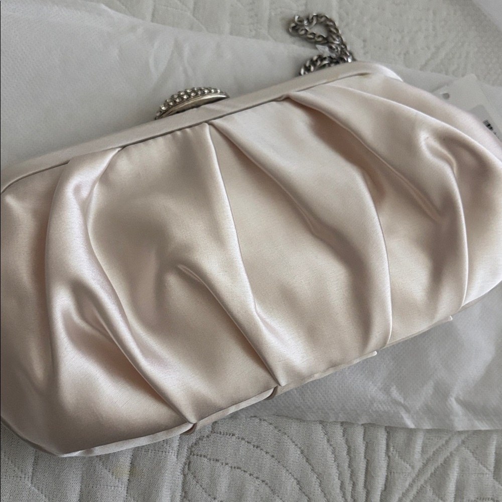 Nina White Satin Clutch